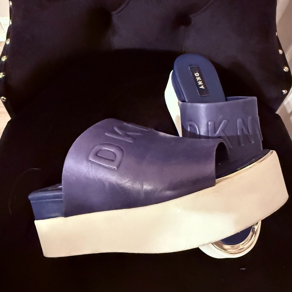 DKNY Navy Blue Platform Mule